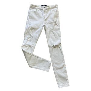 Hollister Jeans Women Size 26 White High Rise Super Skinny Distressed Stretch